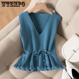 Gilet da donna Gilet da donna Solido Autunno Inverno Tutto-fiammifero Capispalla per il tempo libero Maglia con scollo a V Senza maniche Donna Elegante Chic Semplice Harajuku 230403