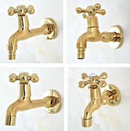 Bathroom Sink Faucets Golden Brass Cross Handle Washing Machine Faucet /Garden Water Tap / And Mop Pool Laundry Cold Taps