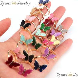 Charm Bracelets 10Pcs Fashion Mticolor Butterfly Rings For Woman Resin Ring Jewelry Party Accessories Drop Delivery Dhgarden Dhndf