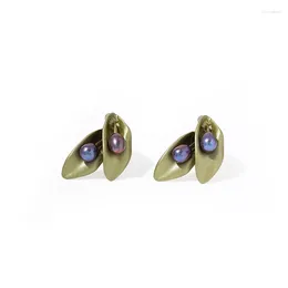 Stud Earrings Design Purple Calyx Flower Fresh Water Pearl With Ins Style Retro Temperament