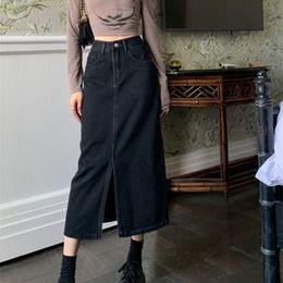 Skirts Women's Denim Vintage Wash Ulzzang High Waist Street Clothing Vintage Full Matching Front Seam Design Fashion Female Student Midweight 230403