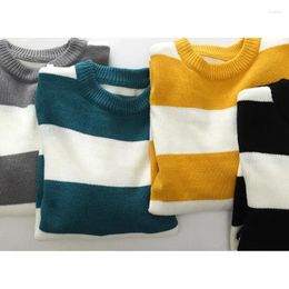 Men's Sweaters HIGHAWK Winter Sweater High Quality Round Neck Striped Pullover Loose And Warm Casual Brand Top Street Fashion Item