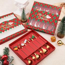 Dinnerware Sets 6PCS/4PCS Cutlery Gift Tableware Set Elk Christmas Tree Decoration Dessert Spoon Fruit Fork Coffee