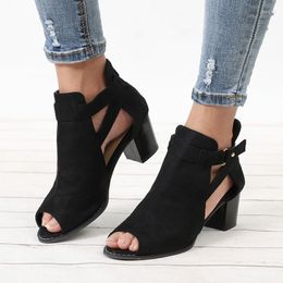 Sandals KANCOOLD Spring Summer Women Fashion Fish Mouth Hollow Out Zipper Breathable Party Shoes Square Heel