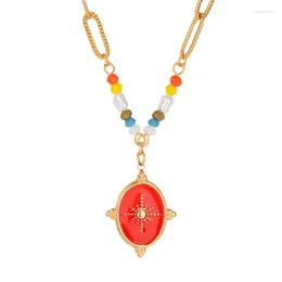 Pendant Necklaces Enamel Oval For Women Gold Color Stainless Steel Beads Chain Necklace Birthday Jewelry Gift Waterproof