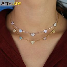 Pendant Necklaces Minimal Delicate Gold Vermail Heart Necklace 925 Sterling Silver Pastel Colourful Cz Charm Collar Choker Jewellery 231102