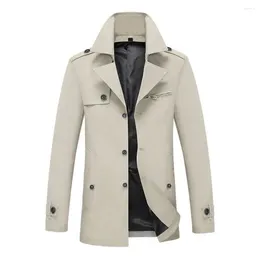 Men's Trench Coats Jacket Coat Single Breasted Men Windbreaker Spring Autumn Mid-Length Solid Colour Thick
