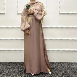 Ethnic Clothing Shiny Abaya Muslim Women Modest Long Maxi Dress Puff Sleeves Turkey Ramadan Islamic Kaftan Gown Jilbab Dubai Hijab Vestidos