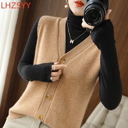 Women's Vests LHZSY Women's Cardigan Waist Sweater Wool Sweater Loose Top Autumn Winter Warm Knitted Tank Top Solid Sleeveless Women's Jacket 230403