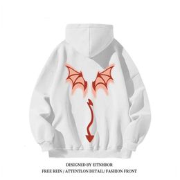 Designer Luxury Chaopai Classic Little Devil Wings Hooded Sweater Men's and Women's Autumn Loose Cotton High Street Fashion Brand Coat