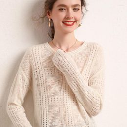 Women's Sweaters 2023 Fashion Cashmere Sweater O-neck Casual Loose Knit Jumper Women Sexy Hollow Out Pullovers Ladies Long Sleeve Tops