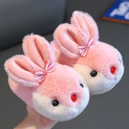 Slipper Children Winter Thick Slippers Kids Cotton-padded Shoes Baby Indoor Warm Slippers Girls Cute Cartoon Rabbit Animal Shoes Slides 231102