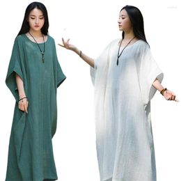 Casual Dresses Women Long Maxi Dress Summer Fashion Boho Loose Cotton Linen O-Neck Batwing Sleeve Vintage Holiday