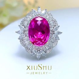 Anéis de cluster desejo luxo rosa vermelho turmalina anel 925 prata requintado importado corindo pombo ovos europeu e americano vintage