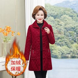 Women's Trench Coats Corduroy Winter Coat Women Puffer Jacket Korean Style Long Ladies Fleece Padded Keep Warm