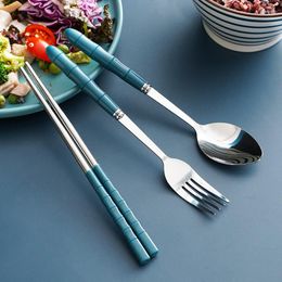 Dinnerware Sets Portable Tableware Set Chopsticks Spoon Fork Storage Box Stainless Steel Single Travel Three-piece