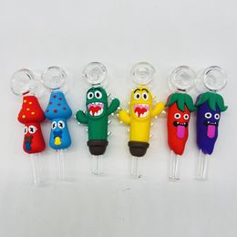 Latest Colourful Silicone Sleeve Pipes Mushroom Chilli Cactus Design Style Glass Philtre Bowl Portable Herb Tobacco Cigarette Holder Smoking Handpipes DHL