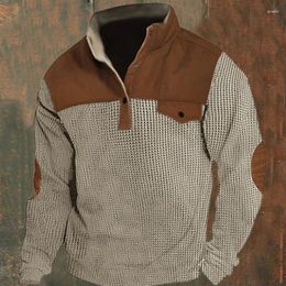 Men's Hoodies Men Patchwork Streetwear Pullover Top Man Stand-Up Collar Hooded Autumn Winter Corn Kernel Button Mock Sweatshirt