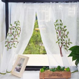 Curtain Green Tree Pattern Yarn Tulle Embrodiery Short Kicthen Customizable Sheer Half Window Valance Door Room Decor