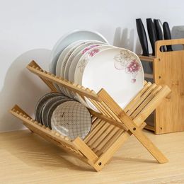 Kitchen Storage Drainer Folding Dish Drying Rack Easy Clean Durable Practical Plate Home 2 Tier Gifts Retro Natural Bamboo Restaurant