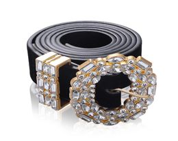 Luxury Designer Big Strass Belts For Women Black Leather Waist Jewelry Gold Chain Belt Rhinestone Diamond Fashion7568884