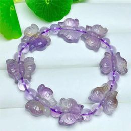 Strand Natural Amethyst Butterfly Bracelet Fashion Women Healing Jewelry Gemstone Fengshui Reiki Energy Holiday Gift 1pcs 14-17mm