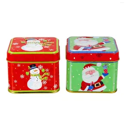 Storage Bottles 2pcs Christmas Tinplate Empty Tin Square Holiday Cookie Xmas Candy Boxes Gift Container With Snowman