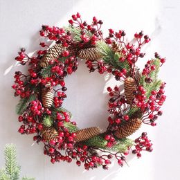 Decorative Flowers Christmas Wreath Door Decoration Artificial Foam Berry With Natural Pine Cone Pendant Wall