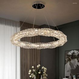 Pendant Lamps Post Modern Living Room Remote Control Dimmable Lights Lustre Crystal Chandelier Luxury Round Steel Led Luminarias Lamp