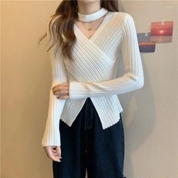 Women's Sweaters Sexy Cross V-Neck Knitted Bottom Shirt Spring/Summer Laydown Slim Fit Irregular Hanging Neck Half High Sweater