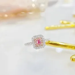 Cluster Rings YM2023 Fine Jewellery Real 18K Gold 0.15ct Pink Diamonds Wedding Engagement Female For Women Ring TX