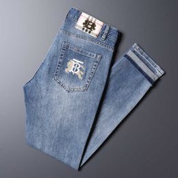 Men's Jeans designer luxury Spring and Autumn B Simple Fashion Casual Embroidery Blue Slim Fit Pants E7FG