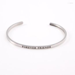 Bangle FOREVER FRIENDS Mantra Bracelets Stainless Steel Open Cuff ID Bar Fashion Women Female Inspirational Jewellery Bracelet