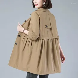 Women's Trench Coats Plus Size S-4XL Women Jacket Short Spring Autumn Casual Elegant Slim Loose Windbreaker Middle Age Mother Khaki Dark