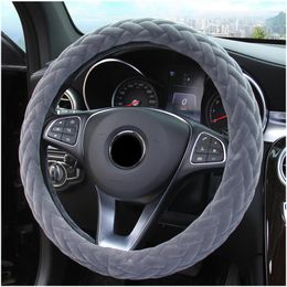 Steering Wheel Covers Cover Protector Winter Soft Short Plush 15 Inch Auto Car Styling