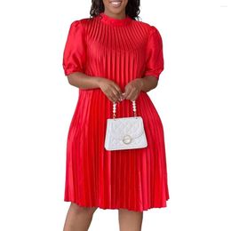 Ethnic Clothing 2023 Summer Fashion Style African Women Half Sleeve O-neck White Red Polyester Knee-length Dress S-3XL Dresses For