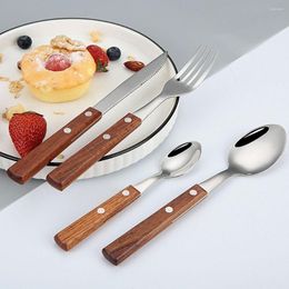 Dinnerware Sets Lunch Stainless Steel Good For Outdoor Wood Handle Travel Tableware Knife Fork Spoon Set Cutlery