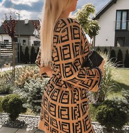 NEW Women Casual Dresses Classic vintage Knit Dress Fashion clothes full letter Luxurious senior