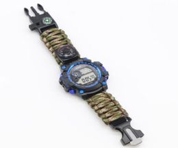 EDC Multi Tools Tactical bracelets Camouflage Outdoor camp hike survival watch bracelet compass knife Rescue Rope paracord Camping2561799