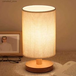 Desk Lamps 2023New Bedside Night Lights Table Lamp For Bedroom Wooden Desk Lamp Night Light with Cylinder lanterna Lamp Shade Home Decor Q231104