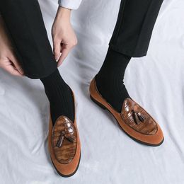 Dress Shoes Green Loafers For Men Flock Round Toe Slip-On Tassels Mens Formal Brown Black Size 38-48