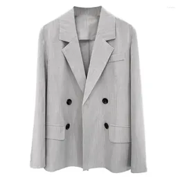 Women's Suits Casual Women Thin Blazers Chic Grey Double Breasted Blazer Female Clothing 2023 Spring Summer In Coats And Jackets