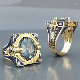 Wedding Rings Luxurious Gold Color Hip Hop Punk For Men Vintage Metal Inlaid White Zircon Stones Party Ring Ethnic Jewelry