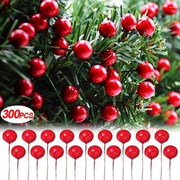 Decorative Flowers 100-300pcs Artificial Holly Berry Christmas Ornaments Cherry Stamen Mini Fake Berries DIY Year Party Xmas Garland