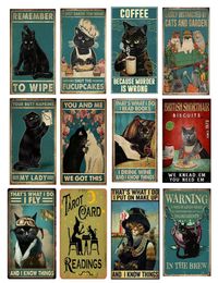 Painting Cartoon Black Cat Coffee Warning Retro Metal Tin Sign Vintage for Bed Kitchen farmhouse decor Shabby Rust Wall Signs 2032857088