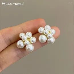 Stud Earrings HUANZHI Imitation Pearls Flower Shape For Women Girl French Fashion Wedding OL Chic Elegant Jewellery Gifts 2023