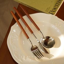 Dinnerware Sets Korean High-grade Thin Waist Yellow Pear Wood Handle Knife Fork Spoon Stainless Steel Western Steak Set