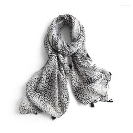 Scarves BQacces Black White Leopard Print Cotton Voile With Tassel Lady Summer Silk Scarf Beach Towel Women 2023 Fashion