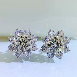 Flower Moissianite Diamond Stud Earring 100% Real 925 sterling silver Promise Wedding Earrings for Women Promise Party Jewelry