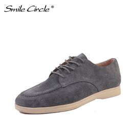 Circle Smile Kleid 7A54B Schuhe Wildleder Leder Frauen Ladung flache Herbst Ladies Schuhe Kreuzriemen coole Farbe Großgröße 36-41 230403